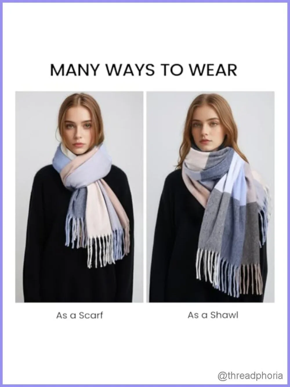 Womens Winter Plaid Blanket Scarf Pashmina Shawl